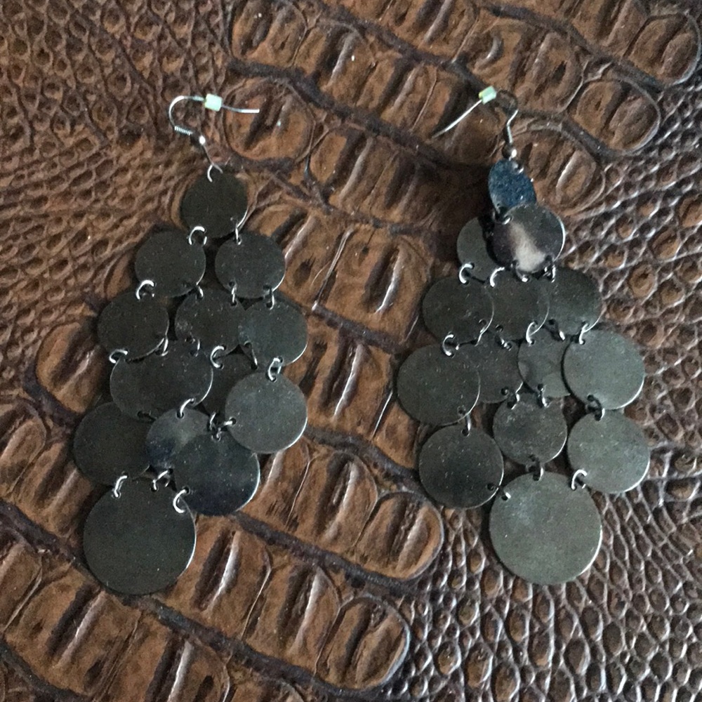 Gun metal Grey circle Hook Dangle Earrings